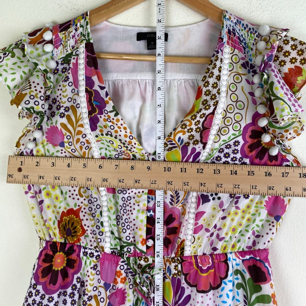 J.Crew Ratti Retro Floral Pom Pom Midi Dress White Size 6 AK624 - Picture 15 of 16
